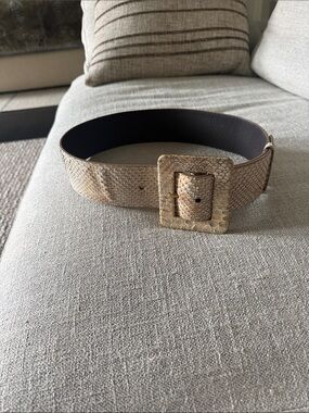 Yves Saint Laurent Beige Snakeskin-Texture Wide Belt